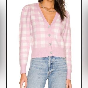 ASTR Picnic Cardigan in Pink and White Plaid S